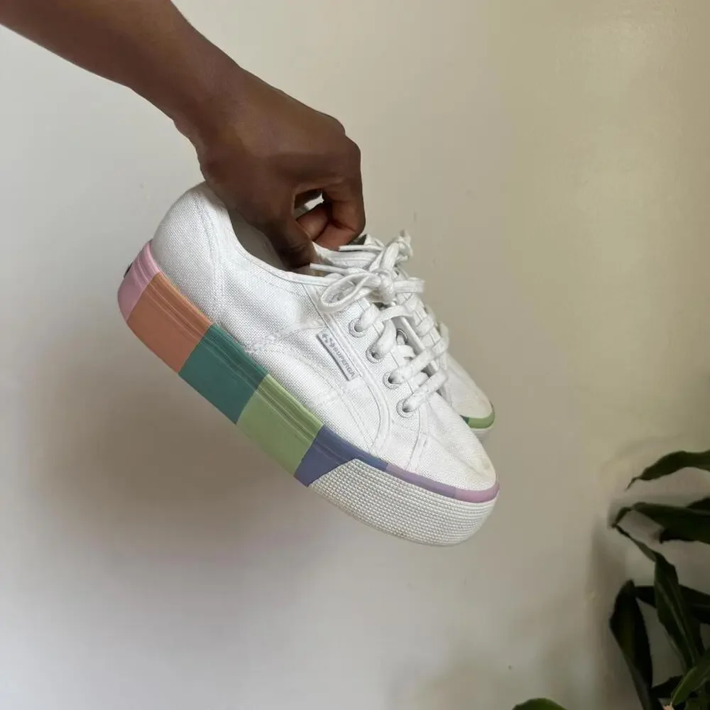 Superga Women's White and Multi chunky‎ sole sneakers